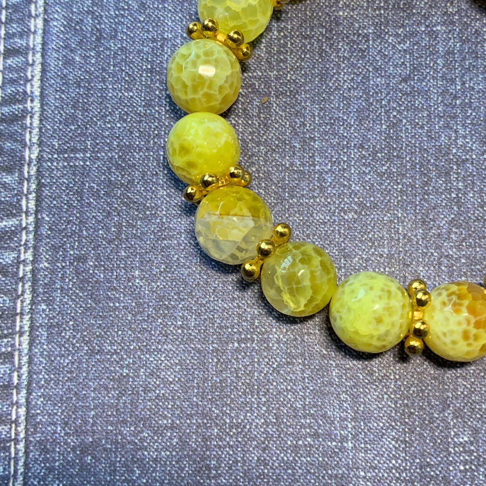 Caged Agate Stones and Golden Grass Bracelet 